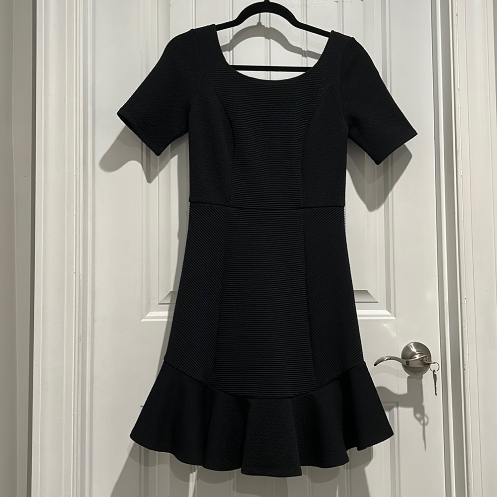 HD in Paris Black Textured Dress with Flounce Hem, Size 4